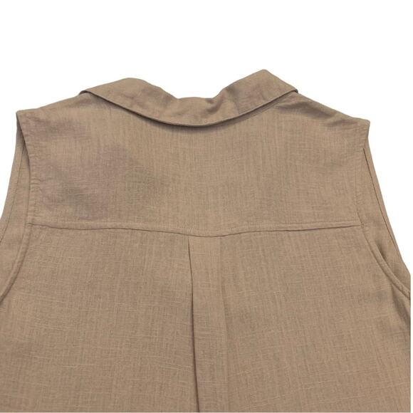 Beige Tan Linen Button Down Sleeveless Top Size Small Summer Blouse Brown - Picture 6 of 9